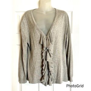 DKNYC Heather Gray Cardigan Sweater with Ruffle Front